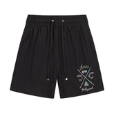 AMIRI Pool Cue Straight-Leg Mid-Length Logo-Print Swim Shorts