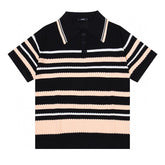 AMIRI Striped Pointelle-Knit Polo Shirt