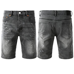 Purple Brand Crystal Diamond Denim Shorts #5094