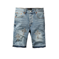 Purple Brand Crystal Diamond Denim Shorts #5098