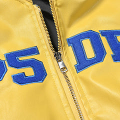 Sp5der Leather Logo Bomber Jacket Yellow