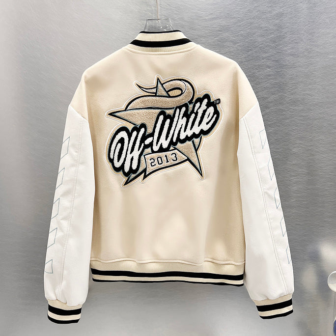 Off White logo-patch bomber jacket
