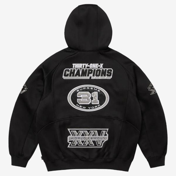 Supreme logo-patch zip-fastening hoodie