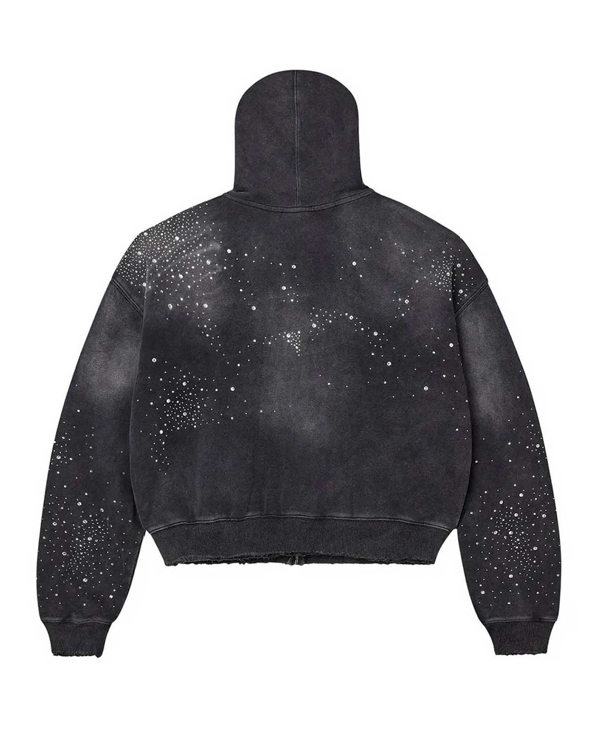 Vale Forever Classico Zip Up Hoodie black, washed-black back with scattered rhinestones and no center print, back view