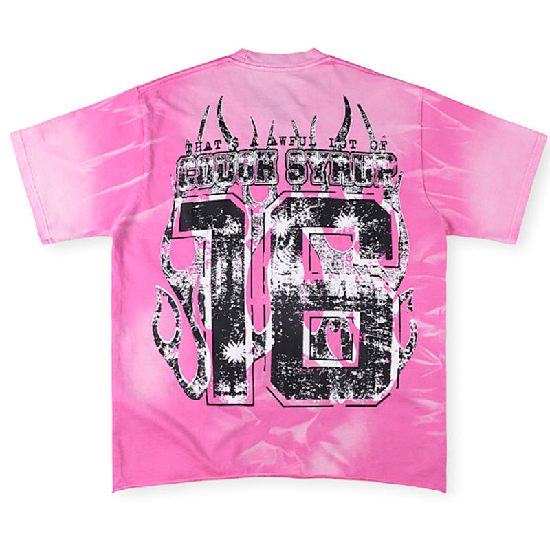 THAT'S A AWFUL LOT OF COUGH SYRUP Flame Print Street Style Washed Distressed Tee