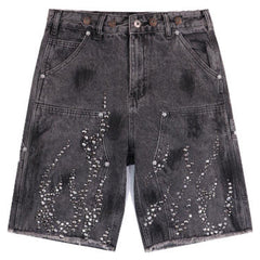 Hellstar Diamond Embellished Denim Shorts