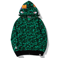 BAPE Green Camo Shark Zipper Hoodie