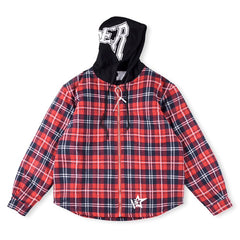 Sp5der Hooded Zip Flannel Shirt Jacket