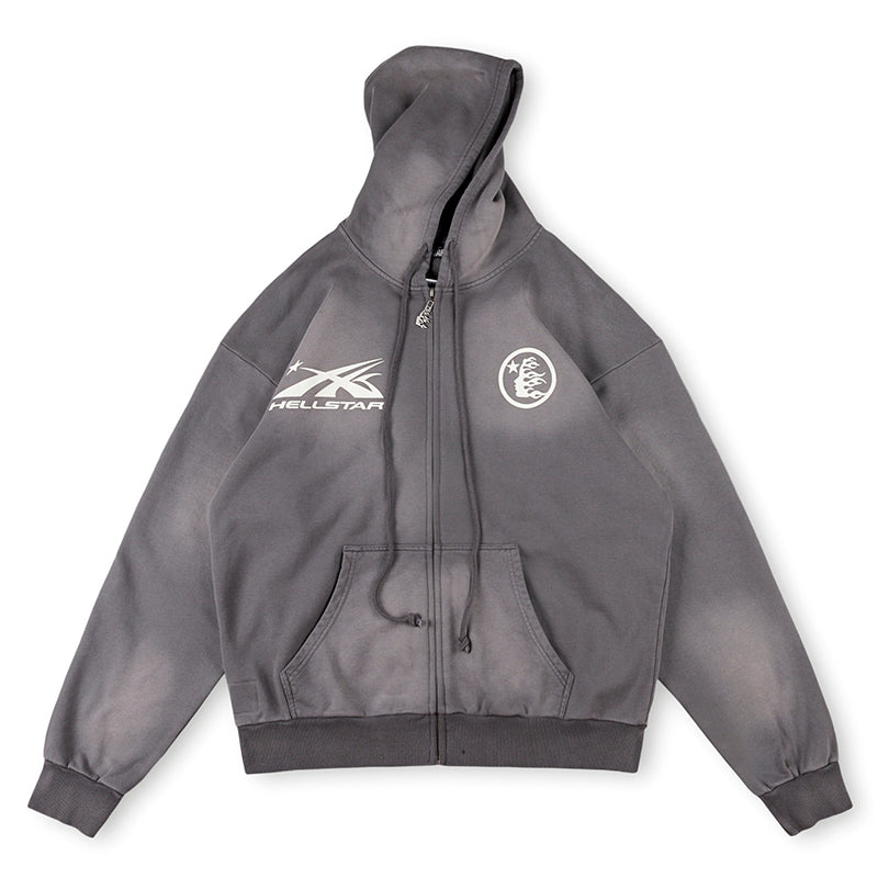 Hellstar HS Logo Zip Up Hoodie Grey
