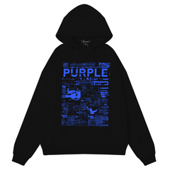 Purple Brand Logo Pattern Printed Hoodie