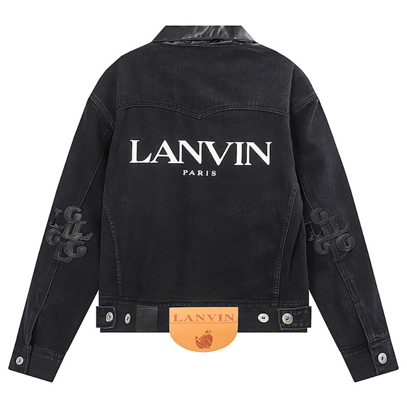 LANVIN Leather collar long sleeve denim jacket