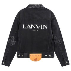 LANVIN Leather collar long sleeve denim jacket