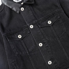 LANVIN Leather collar long sleeve denim jacket