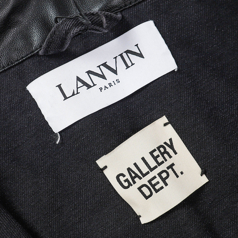 LANVIN Leather collar long sleeve denim jacket