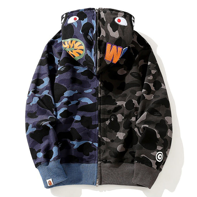 BAPE Camo Shark Zipper splicing Hoodies