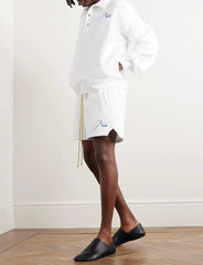 RHUDE Straight-Leg Logo-Embroiderd Cotton-Fleece Shorts