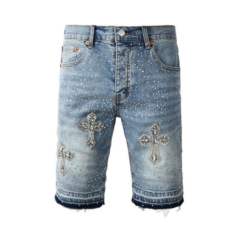 Crystal Diamond Denim Shorts #5098