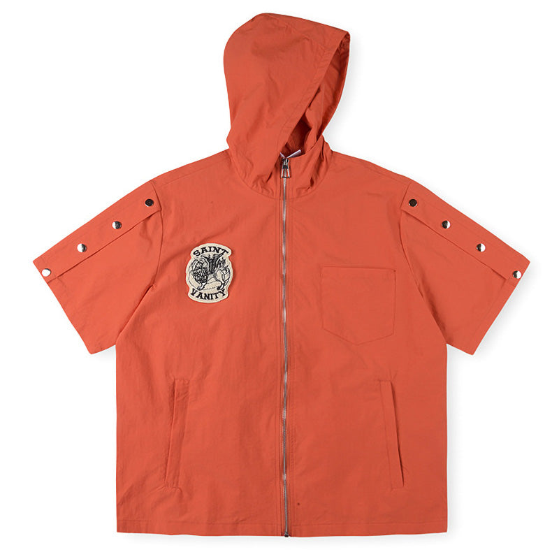 SAINT VANITY Embroidered Sporty Zipper Short-sleeved Jacket “Orange”
