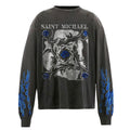 SAINT MICHAEL Fire Printed Distressed Long sleeve Tee