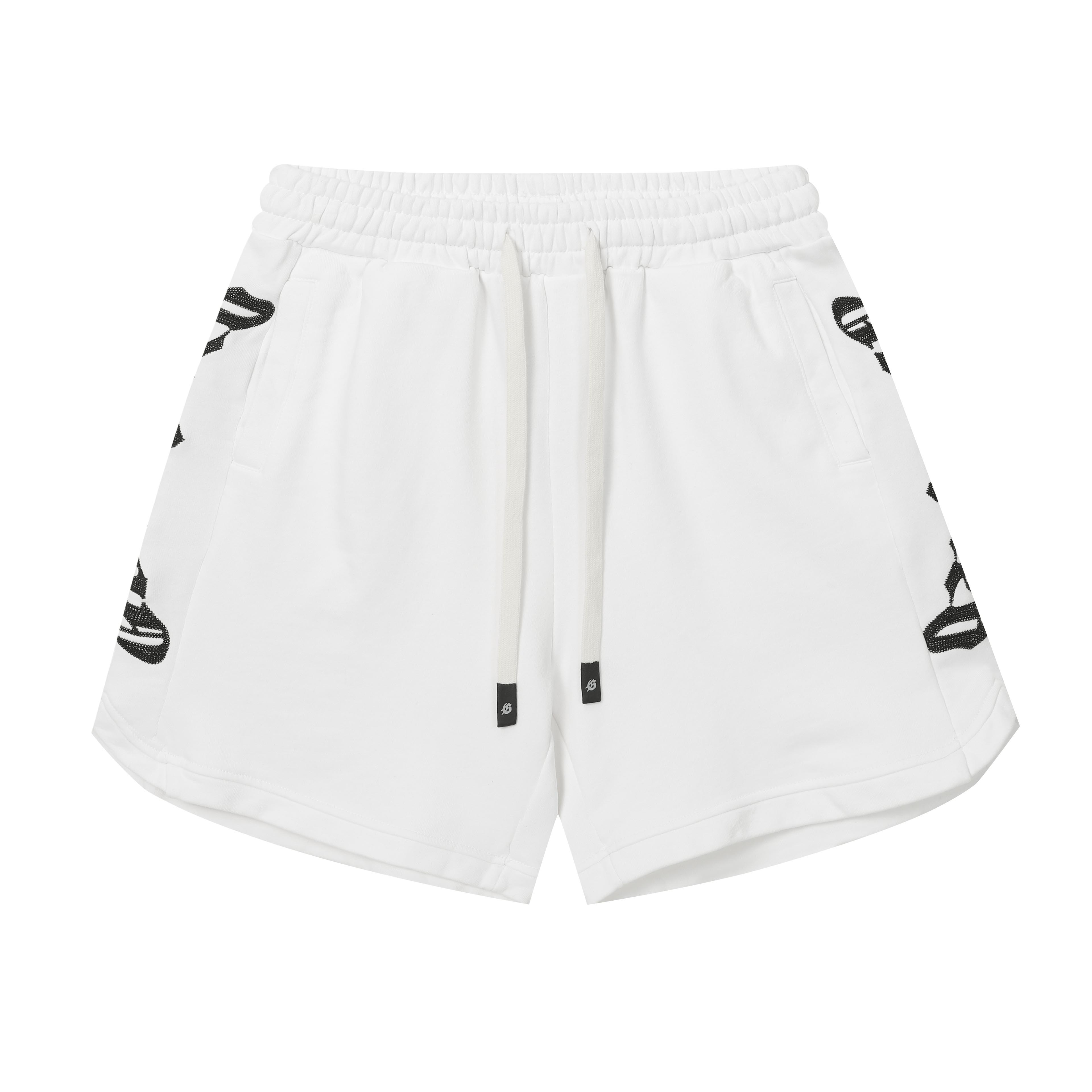 Embroidered Washed Distressed Short Whtie/Maroon