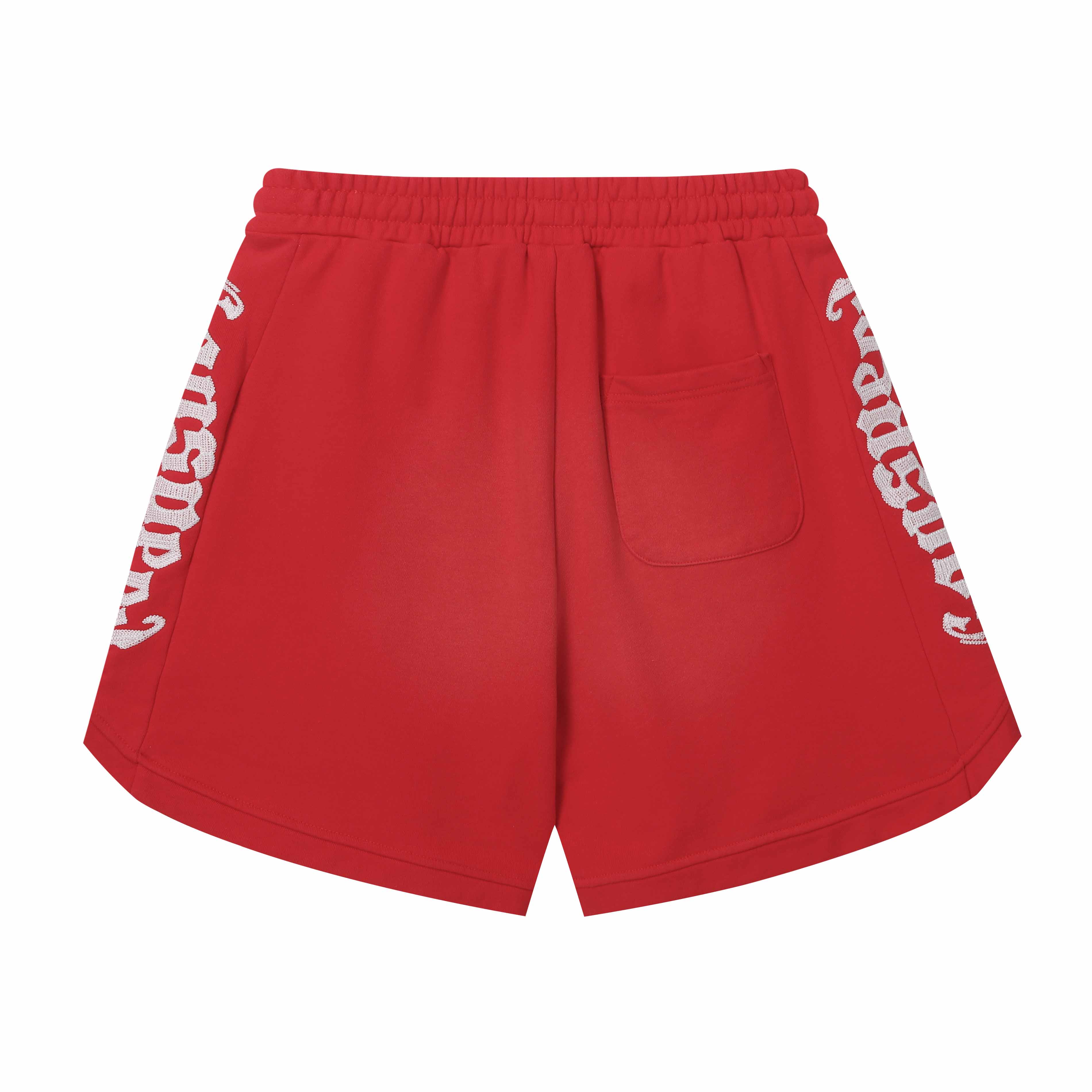 Embroidered Washed Distressed Short Red/ Rose red