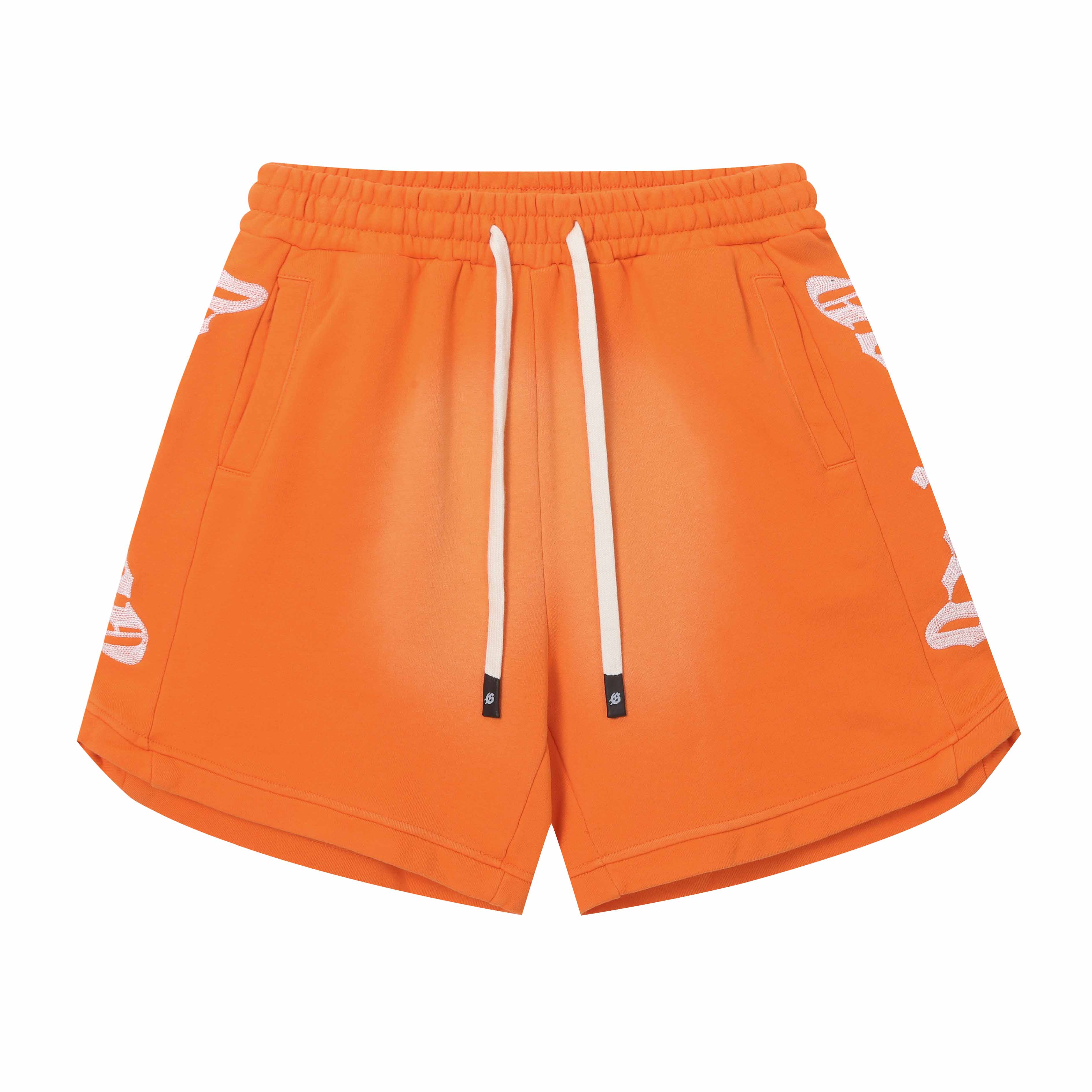 Embroidered Washed Distressed Short Orange/Apricot