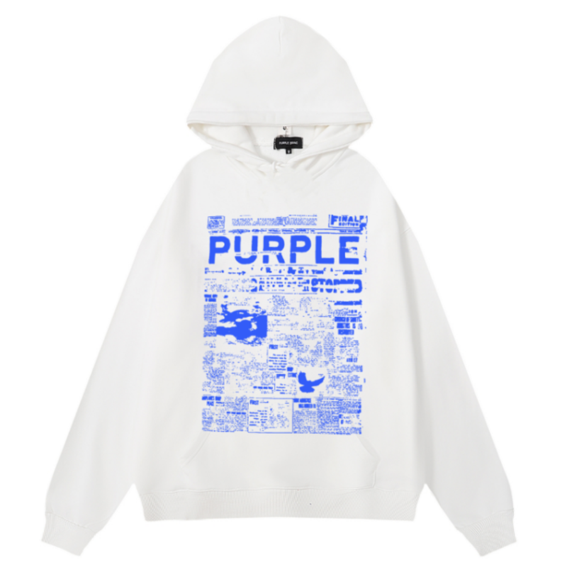 Purple Brand Logo Pattern Printed Hoodie