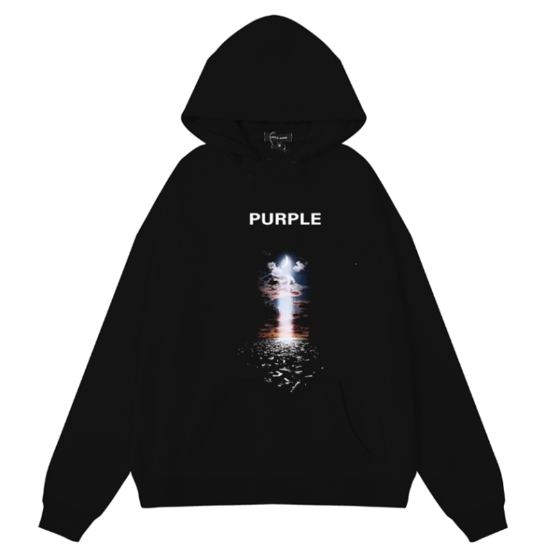 Purple Brand Logo Pattern Printed Hoodie