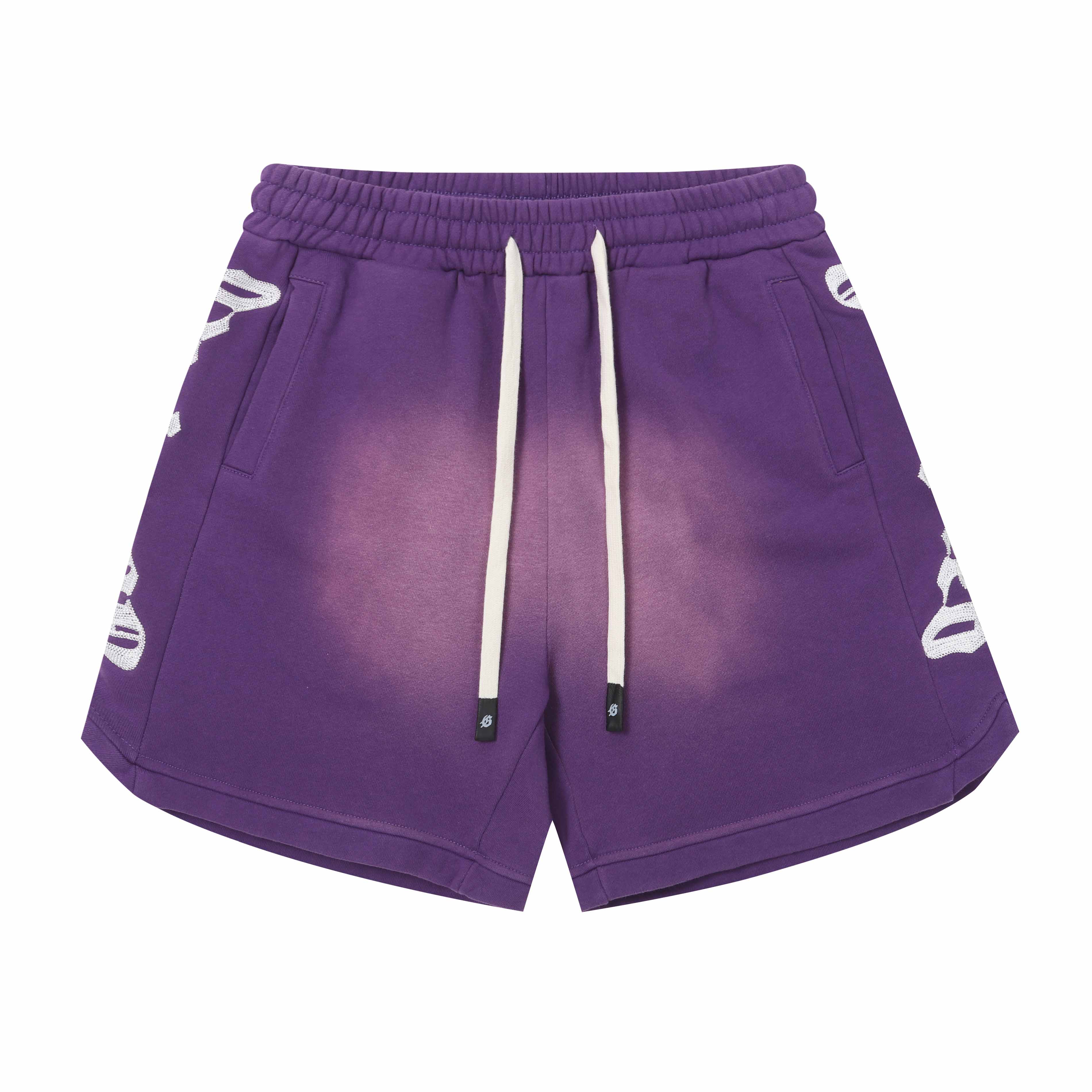 Embroidered Washed Distressed Short Purple/Pink