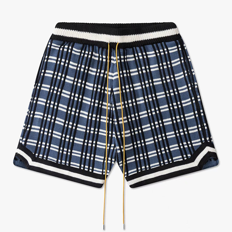 RHUDE Plaid Jacquard Loose Drawstring Sweater Shorts
