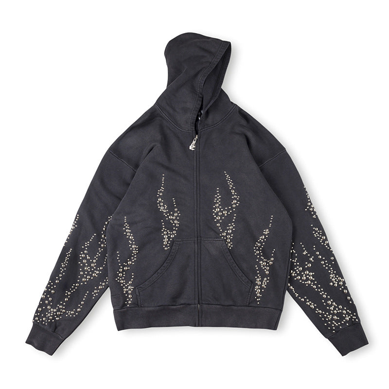 Hellstar Studded Flame Zip-Up Hoodie