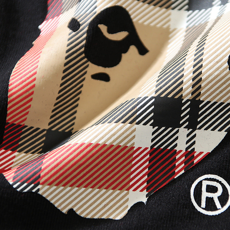 Bape Black And Brown Plaid Small Logo Short Sleeve T-Shirt