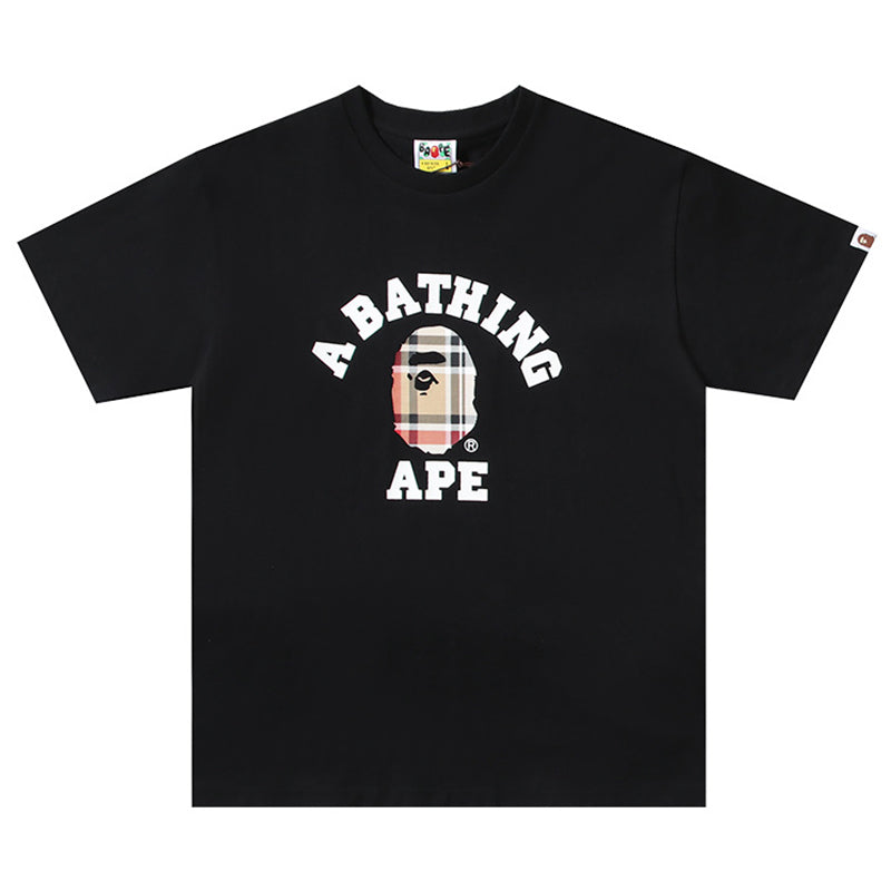 Bape Black And Brown Plaid Small Logo Short Sleeve T-Shirt