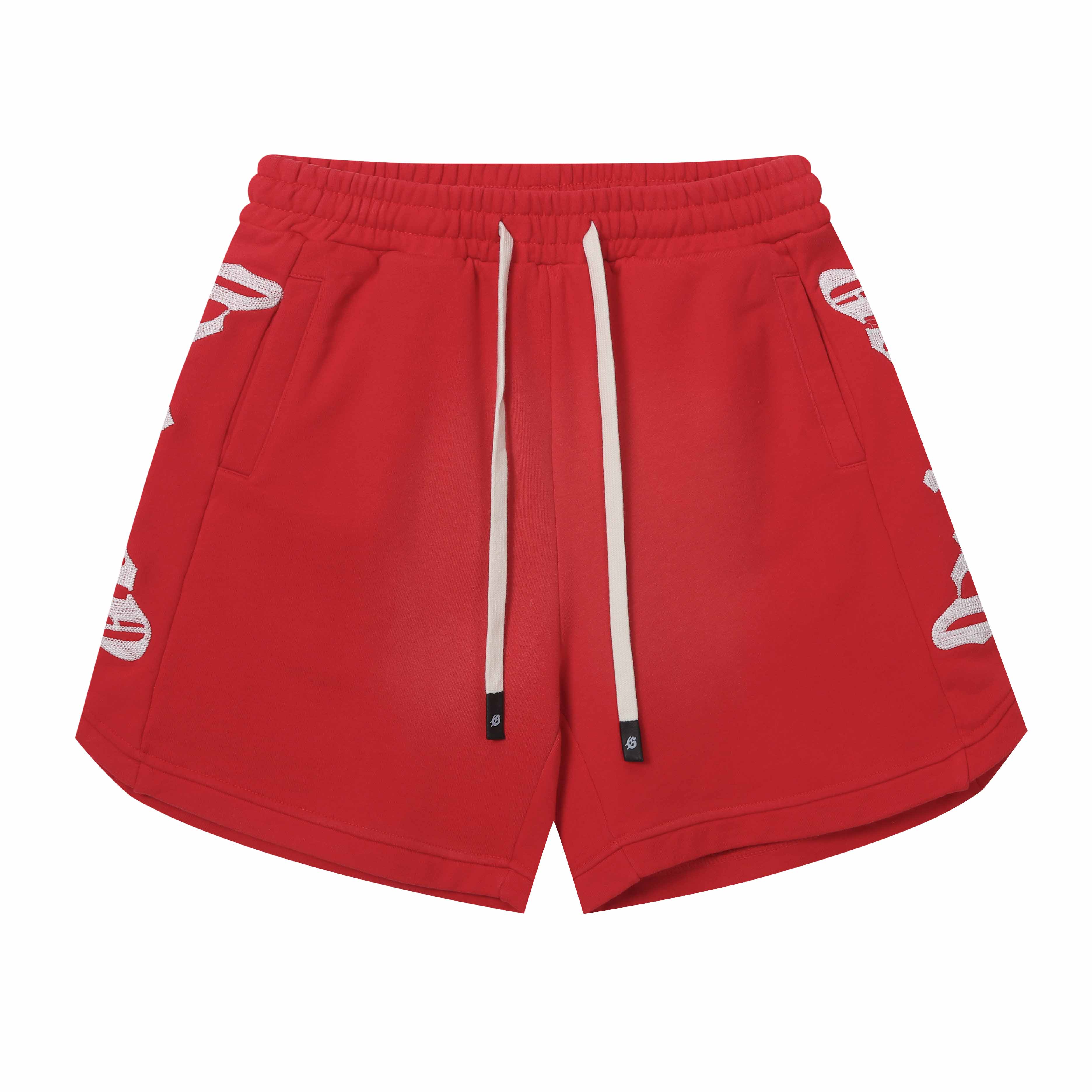 Embroidered Washed Distressed Short Red/ Rose red