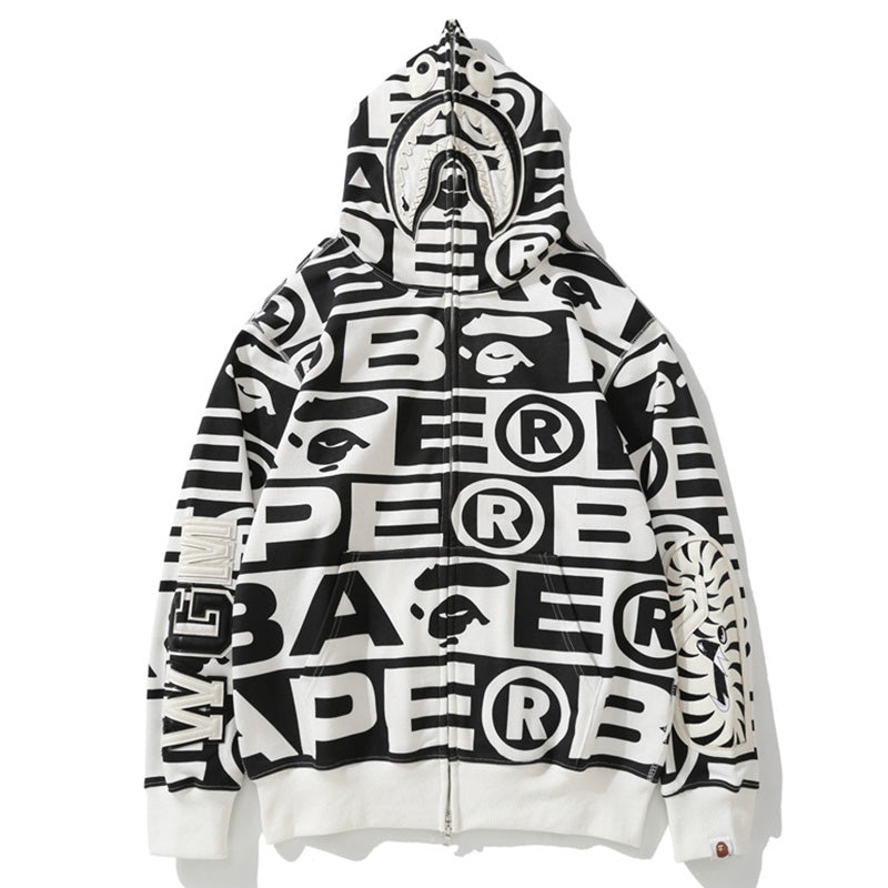 Bape Fully printed shark hooded sweatshirt zipper jacket