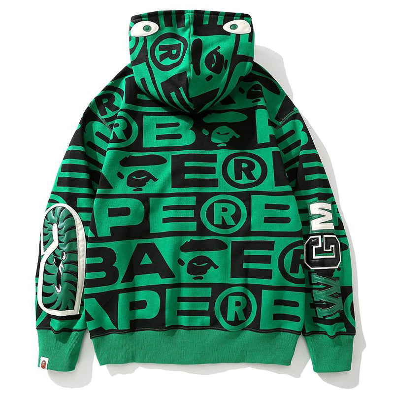 Bape Fully printed shark hooded sweatshirt zipper jacket