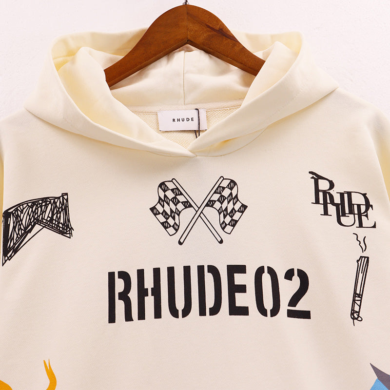 RHUDE CartoonLogo logo pattern printing Hoodies