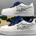 A BATHING APE Bape white & navy patent leather sneakers