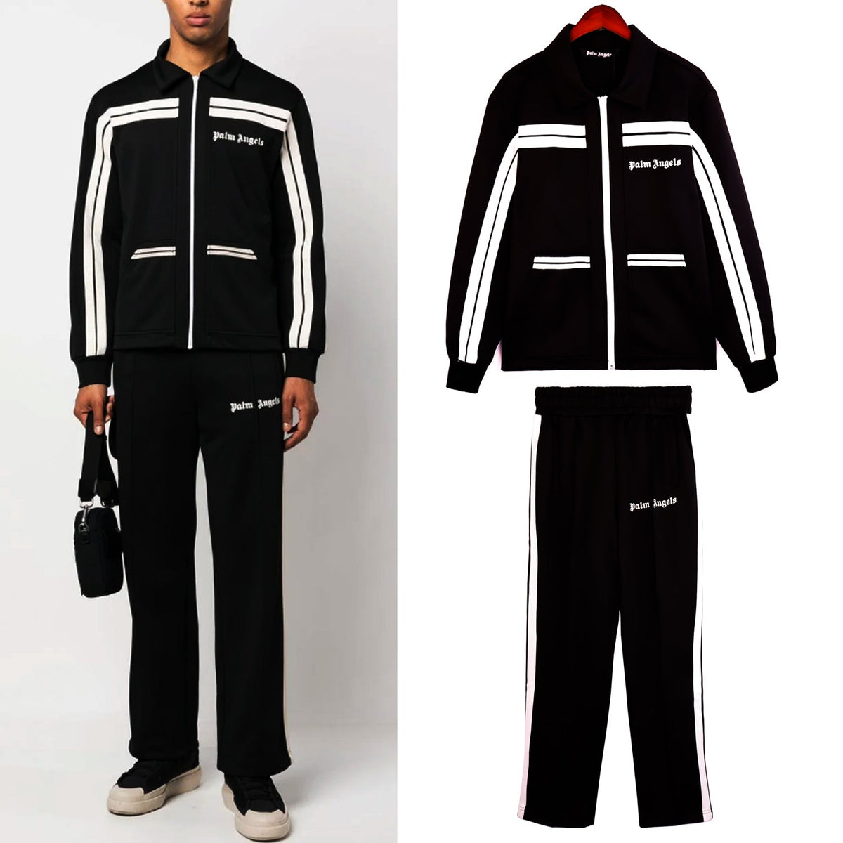 Palm Angels logo-print striped zip-up track jacket Pant Suit