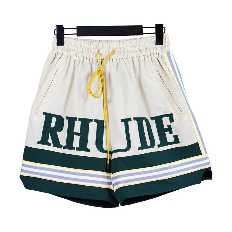 RHUDE Letter Embroidered Stripe Color Block Elastic Shorts