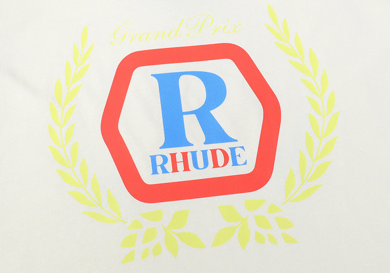 RHUDE micro-label wheat ear letter printing t-shirt