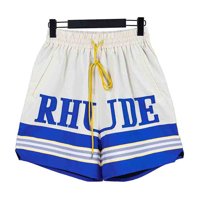 RHUDE Letter Embroidered Stripe Color Block Elastic Shorts