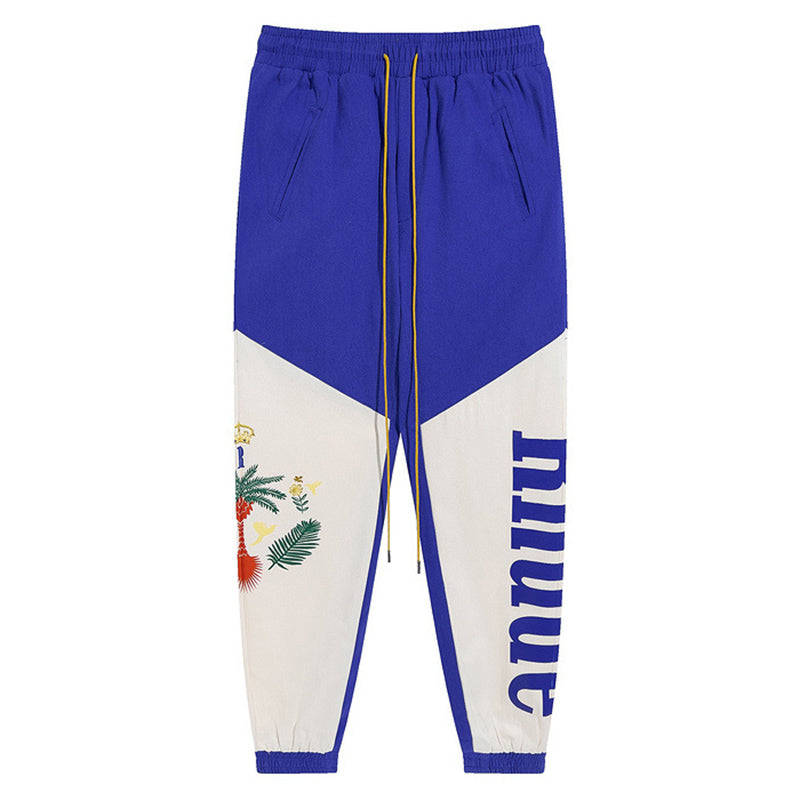 RHUDE Coconut tree and peace dove print stitching contrast color pants