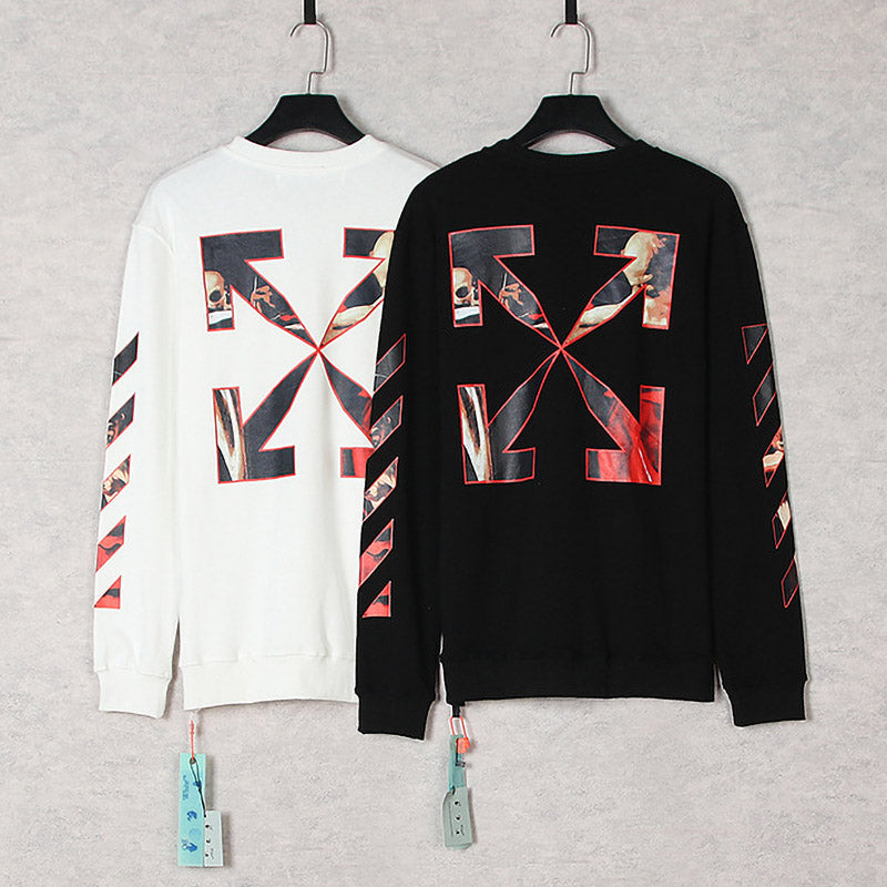 OFF WHITE Caravaggio Oil Painting Print Round Neck Pullover Sweatshirts