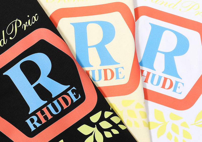 RHUDE micro-label wheat ear letter printing t-shirt