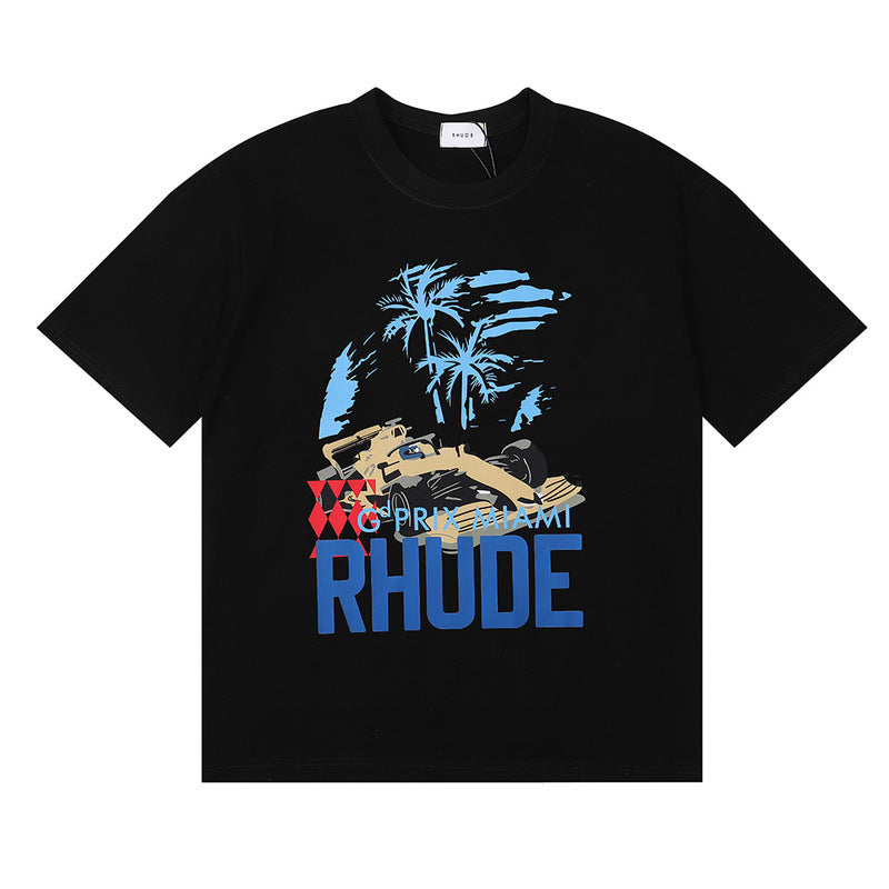 RHUDE Racing Crest F1 formula trendy couple T-shirts