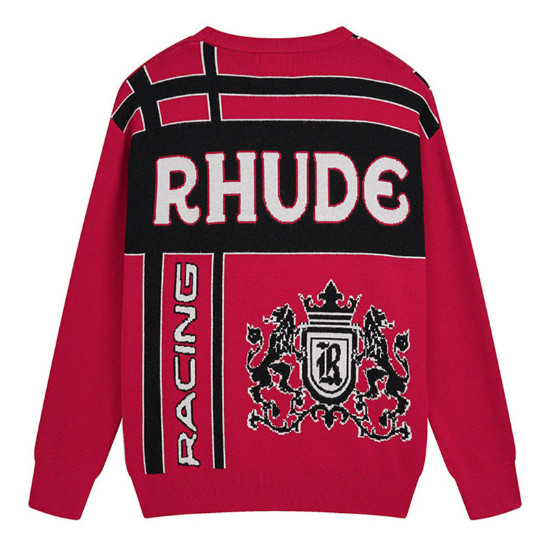 RHUDE jacquard panel crew neck Sweaters