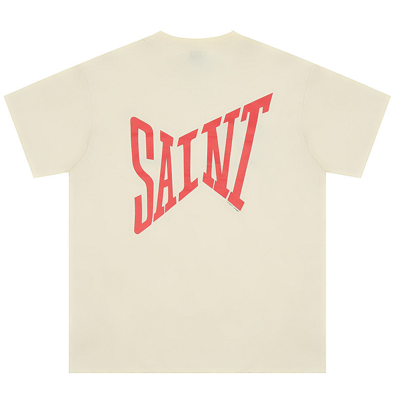 SAINT MICHAEL Retro letter logo embroidery printing T-Shirts