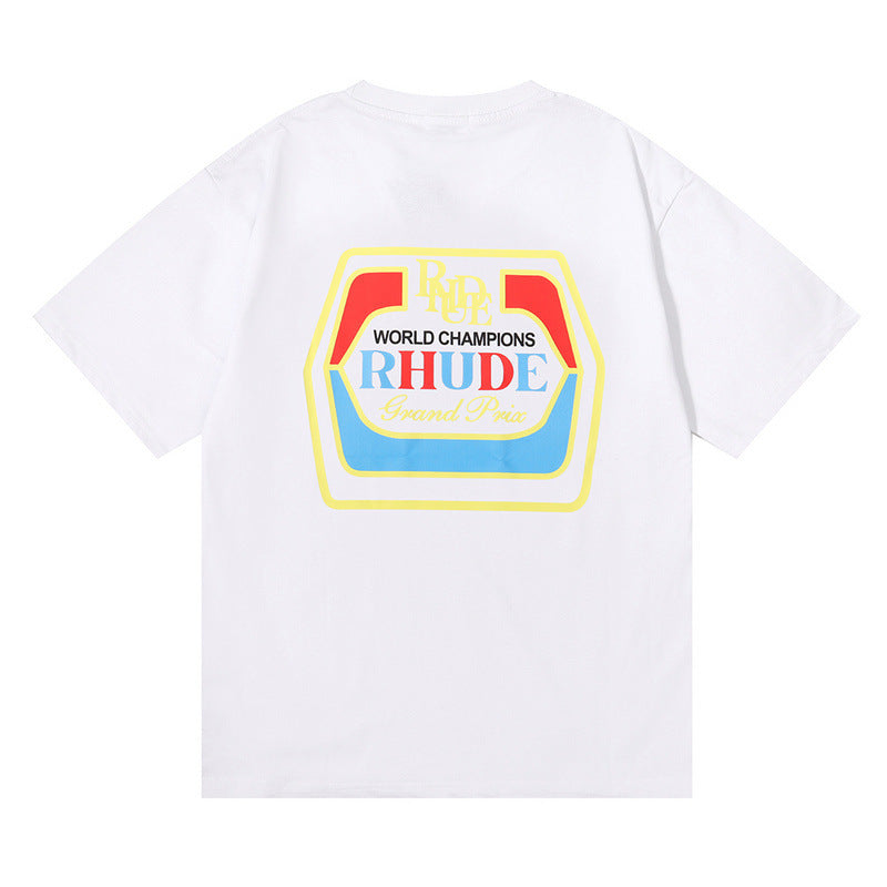 RHUDE micro-label wheat ear letter printing t-shirt